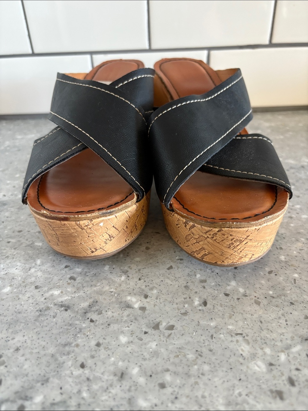 Sonoma Black Crisscross Cork Wedge Sandals